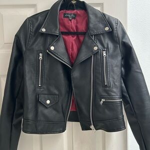 Love Tree Black Leather Jacket with Red Lining